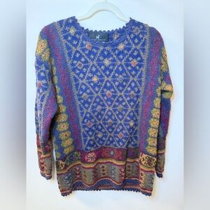Peruvian Connection Blue and Green Patterned Sweater